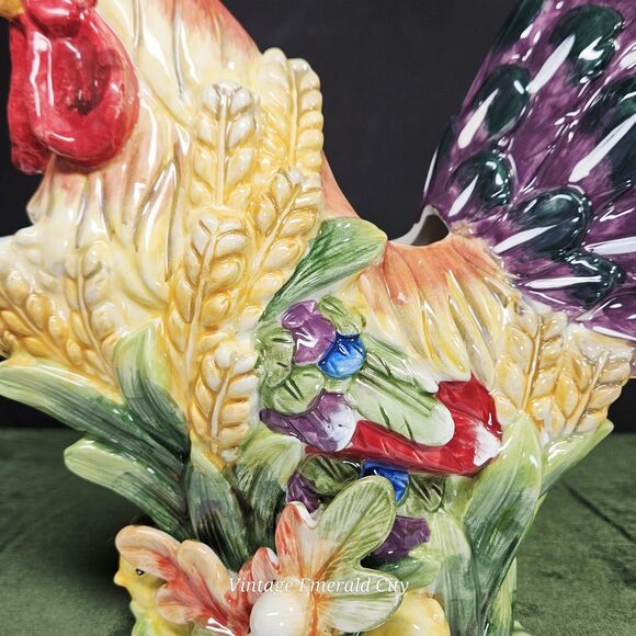 Vtg Decorative Chicken Hand-painted Ceramic 3D Rooster Pitcher Bird Water Jug - Picture 9 of 12